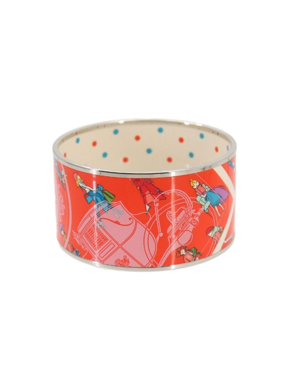 Hermes Enamel TGM Bangle Bracelet Orange Silver Email TGM